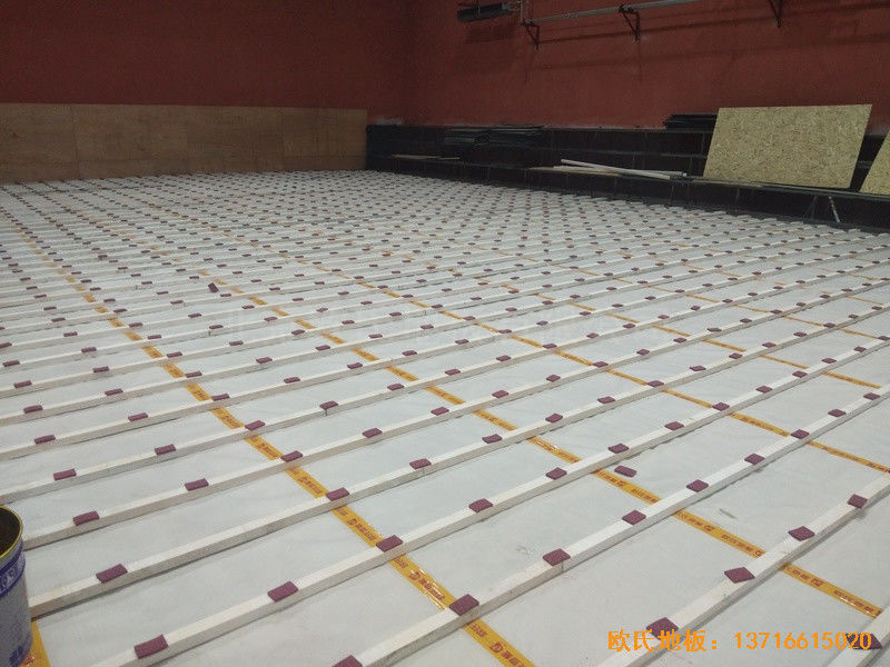 石家莊青園街電信營業廳對面籃球館體育木地板鋪設案例1